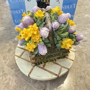 Vtg Y2k Our America Gift Jar Candle Flower Basket Topper Tulips Daffodils #4010